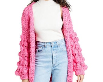 Bauble Sleeve Knit Cardigan Kimono: Fuchsia LAST ONE!