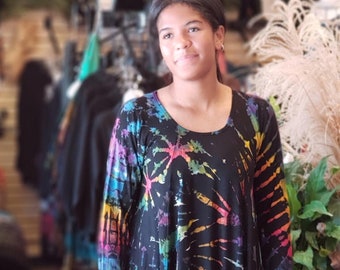 Black/Rainbow Tie Dye Long Sleeve Tunic