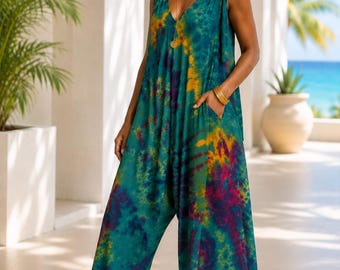 Mono tie-dye con tirantes en los hombros, color lima.