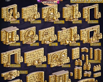 Egyptian Catacombs Walls and Doors | DnD Terrain Tiles | Haunted Mansion Set | 3D Resin Printed