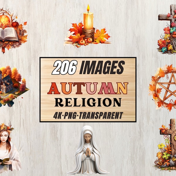 206 Autumn Religion Clipart: Christian Watercolor Digital PNG Art,christian fall cross Clipart Bundle,bible Digital Bundle,Commercial Use