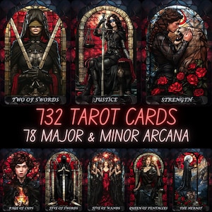 Baralho de Tarô Crimson Cartas de Tarô Digitais para Imprimir Arcanos Maiores e Menores Tarô Aquarela PNG PDF Conjunto de Cartas de Tarô para Download