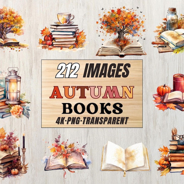 212 Autumn Book Clipart and Watercolor Images Bundle| Books Graphics for Creative Printables,stickers, and Decor