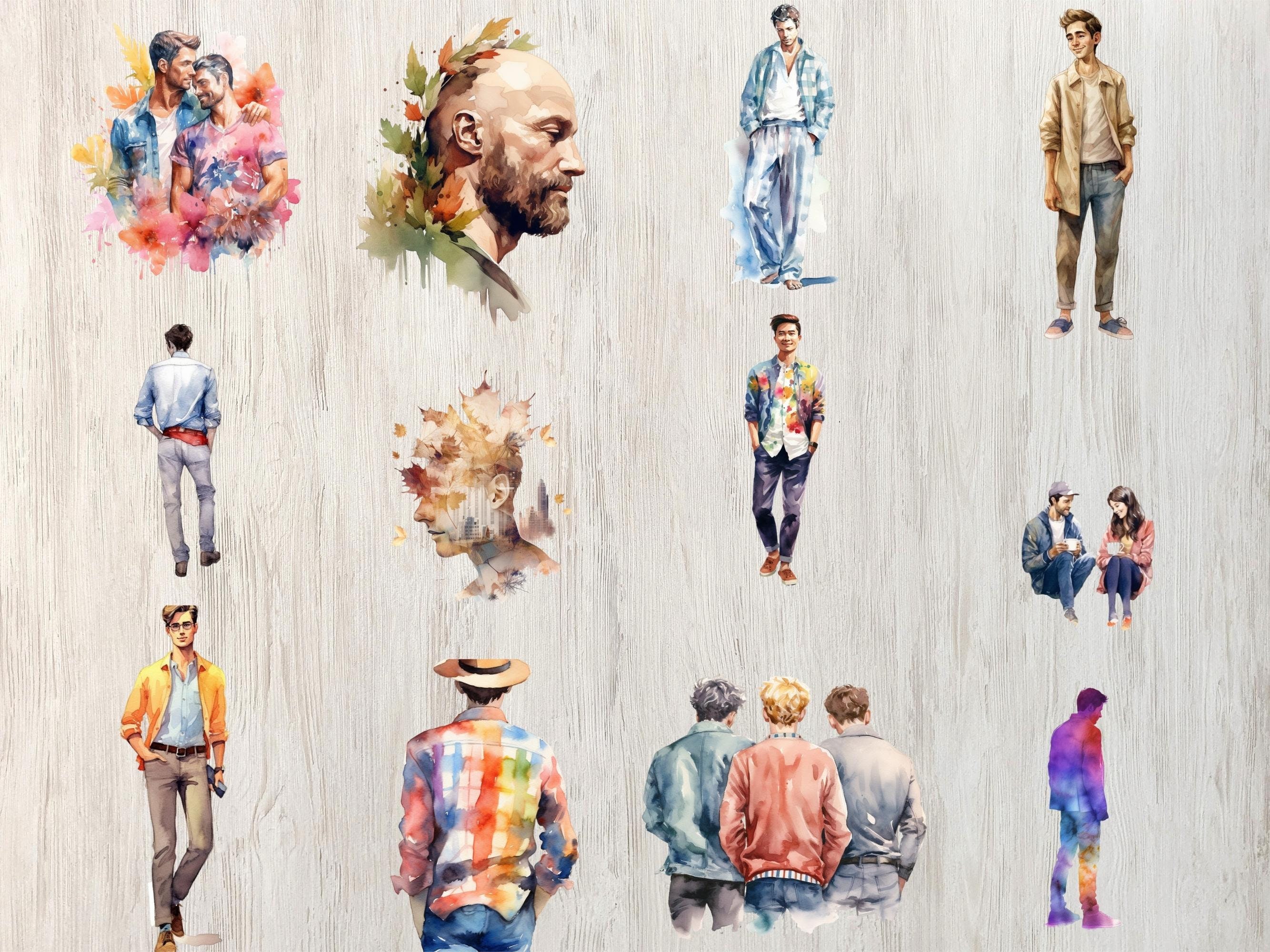 118 Autumn Men Clipart and Watercolor Images Graphics Creative Men ...