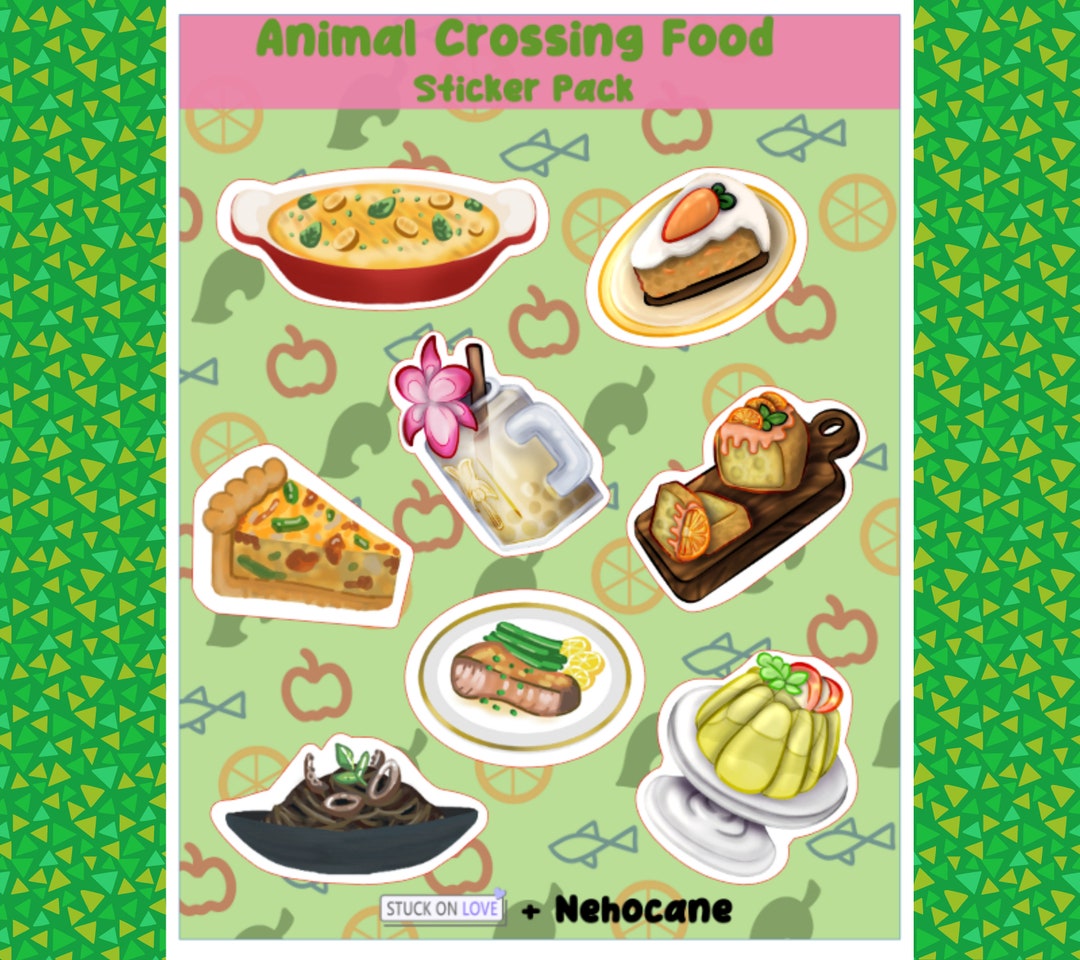 Animal Crossing New Horizons ACNH Food Recipe Vinyl Sticker Set Colab