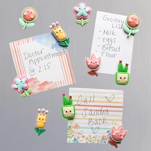 Set of 10 Happy Plants Fridge Magnets | Smiley Floral Refrigerator Magnets | Gift for Flower Lovers | Fun Fridge Magnet | Cute Kitchen Decor