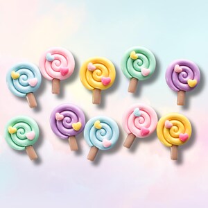 Kawaii Lollipop Magnets Set of 10, Pastel Swirl Candy Fridge Magnets, Cute Resin Lollipops Decor