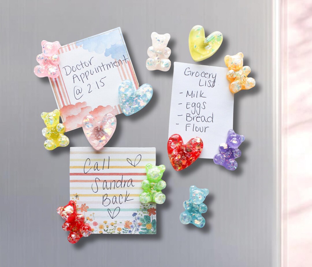 Holographic Glitter Gummy Bear Magnets Set of 12 With Hearts, Rainbow ...