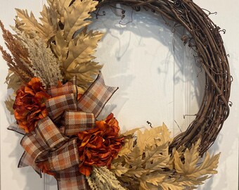 Fall Wreath, Wreath for Front Door, Autumn Wreath, Thanksgiving Wreath, Hydrangea Wreath, Seasonal decor