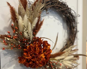 Fall Wreath, Wreath for Front Door, Autumn Wreath, Thanksgiving Wreath, Hydrangea Wreath, Seasonal decor