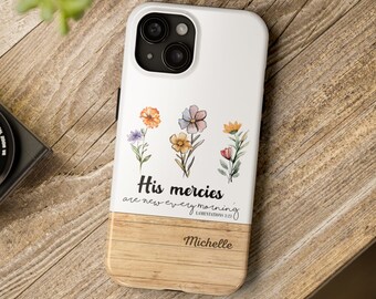Op maat gemaakt christelijk telefoonhoesje met bloemen, gepersonaliseerd cadeau bijbeltekst