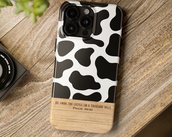 Cow Print Christian Phone Case: Bible Verse, Country Western