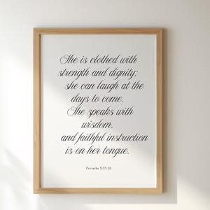 Proverbs 31 Christian Digital Wall Art, She is Clothed in Strength Poster, Bible Verse Print, Scripture Printable, Faith-Based Gift