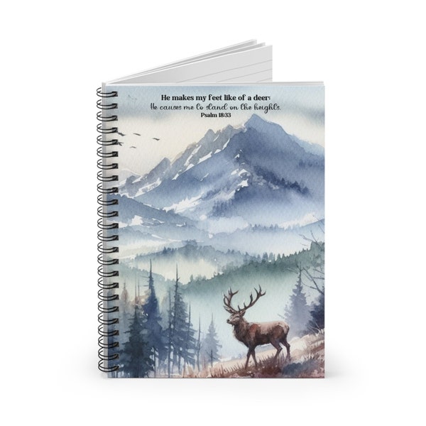 Christian Faith Bible Verse Prayer Journal, Church Spiral Notebook  Ruled Line Watercolor Mountain Deer Nature Landscape Diary, Notepad Gift