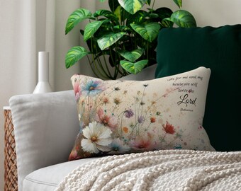 Almofada lombar floral: decoração cristã para casa com flores silvestres em aquarela