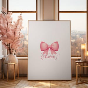 Arte mural cristiano con lazo rosa: Versículo bíblico elegido (descarga digital)