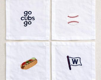 Embroidered Chicago Cubs Cocktail Napkins | Baseball, Hot Dog, W Flag Set