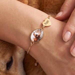 Personligt armband med husdjursfoto, personligt minnesmärke för hund och katt, guld, silver, roséguld