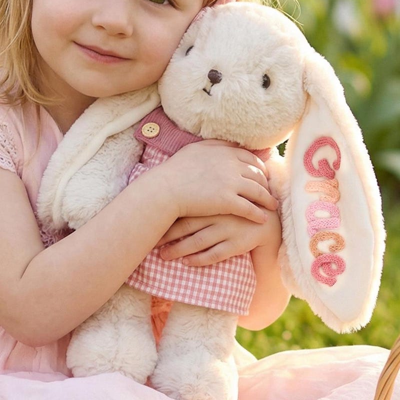 Personalized Easter Bunny Plush, Easter Basket Stuffer, Baby Shower Gift