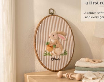 Personalized Needle Felt Hoop Art, Custom Baby Name Nursery Decor, Animal Portrait Gift