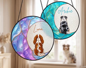 Custom Pet Portrait Suncatcher, Personalized Textured Glass Window Hanging with Name