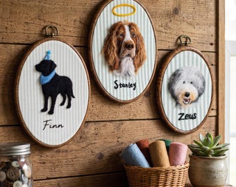 Custom Wool Felt Pet Portrait Hoop, Handmade Memorial Keepsake, Photo to Art