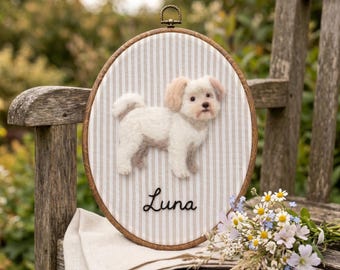 Custom Wool Felt Pet Portrait Hoop, Handmade Memorial Keepsake, Photo to Art