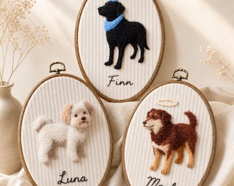 Custom Wool Felt Pet Portrait Hoop, Handmade Memorial Keepsake, Photo to Art