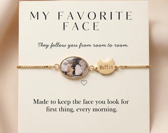 Personalised Pet Photo Bracelet, Custom Dog Cat Name Keepsake, Gold Silver Rose Gold