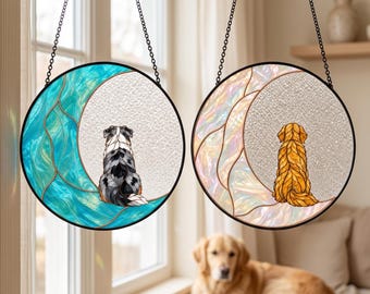 Custom Pet Portrait Suncatcher, Personalized Textured Glass Window Hanging with Name