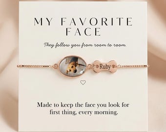 Personalised Pet Photo Bracelet, Custom Dog Cat Name Keepsake, Gold Silver Rose Gold