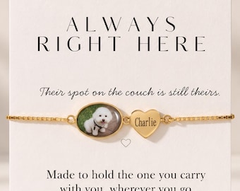Personalised Pet Photo Bracelet, Custom Dog Cat Name Keepsake, Gold Silver Rose Gold