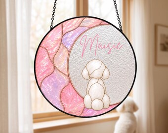 Custom Pet Portrait Suncatcher, Personalized Textured Glass Window Hanging with Name