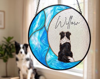 Custom Pet Portrait Suncatcher, Personalized Textured Glass Window Hanging with Name