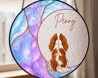 Custom Pet Portrait Suncatcher, Personalized Textured Glass Window Hanging with Name