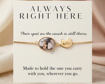 Personalised Pet Photo Bracelet, Custom Dog Cat Name Keepsake, Gold Silver Rose Gold