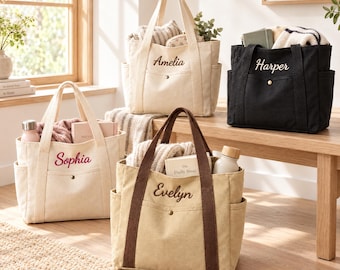 Personalized Embroidered Canvas Tote Bag, Custom Name, Bridesmaid Gift