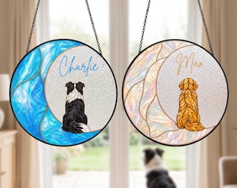 Custom Pet Portrait Suncatcher, Personalized Textured Glass Window Hanging with Name