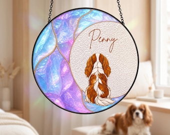 Custom Pet Portrait Suncatcher, Personalized Textured Glass Window Hanging with Name