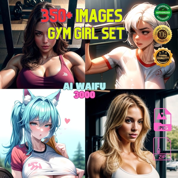 Heiße Anime Mädchen Kunst - Gym Girl Kollektion 350 Stück - Ai Waifu Gallery Fitness Mädchen - Nekomimi - Realistische Mädchen - NSFW
