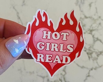 Hot Girls Read Vinyl Sticker – Flaming Heart, Book Lover Gift