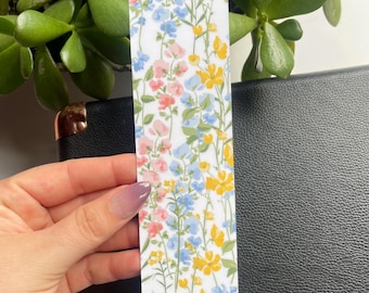 Laminated Wildflower Bookmark | Pink, Blue & Yellow Floral