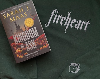 Fireheart Embroidered Sweatshirt | Throne of Glass Inspired | Gothic Font & Flaming Heart Sleeve Detail