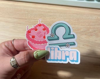 Libra Zodiac Sticker 3 Pack – Birthday Cake with Libra Design | Handmade