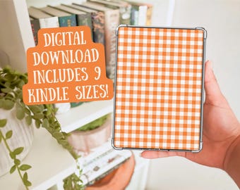 Orange Gingham Kindle Insert Digital Download | Cozy Aesthetic | Warm Checkered Design | Kindle Oasis, Paperwhite, Scribe