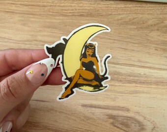 Witchy Cat Moon Vinyl Water Bottle Sticker