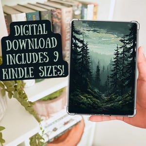 Moody Pine Forest Kindle Insert Download digitale / Forest E-Reader Estetica / Sfondo dai toni verdi / Kindle Oasis, Paperwhite, Scribe