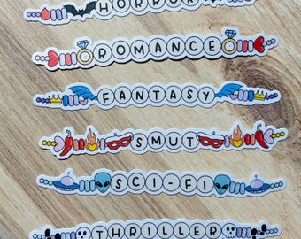 Bookish Friendship Bracelet Sticker Set | Romance, Smut, Thriller, Horror, Fantasy Sci-Fi Stickers | Cute Bookish Decals for Kindle Laptops
