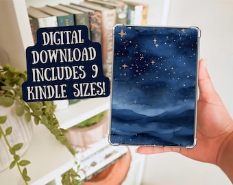 Starry Night Sky Kindle Insert Digital Download | Celestial Watercolor Aesthetic | Deep Blue & Gold Stars | Kindle Oasis, Paperwhite, Scribe