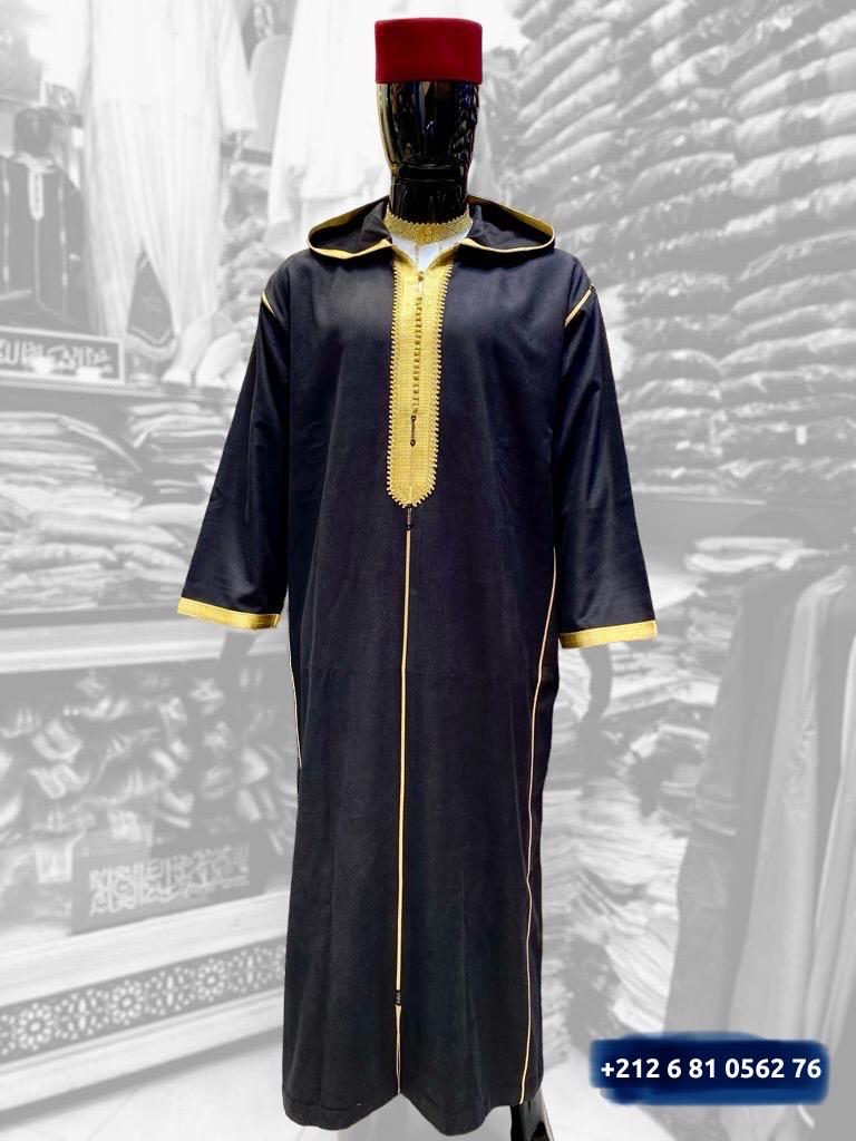 Jalaba Mlifa Noir Kurta En Tissu Shopping Djellaba Noir